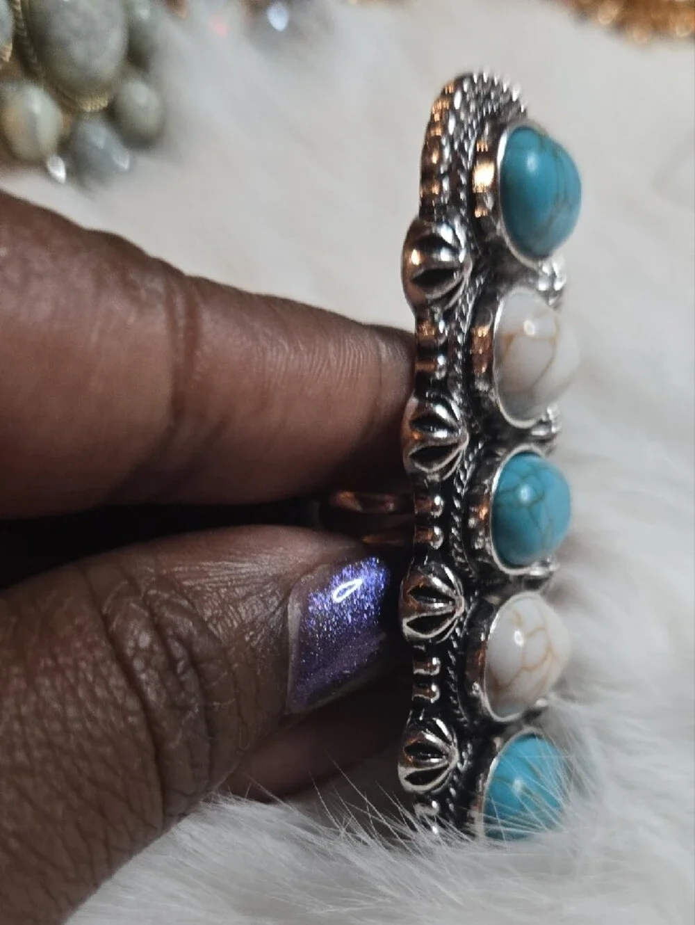 Turquoise & White Stone Statement Adjustable NWT